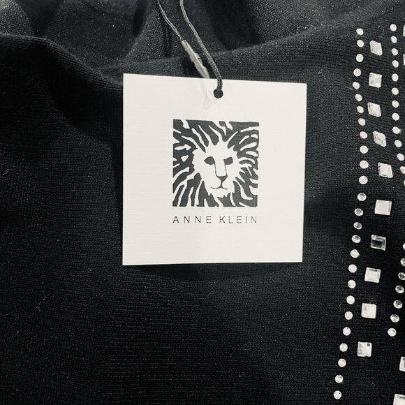 NWT Anne Klein Black Embellished Studded Pullover Sweater Rhinestone Top L - Picture 7 of 7